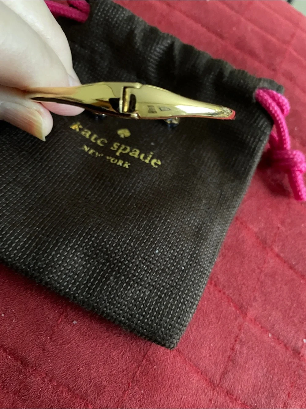 kate spade Gold Open Cuff with Light Blue Crystal Ends Bracelet & Dust Bag - Picture 4 of 4